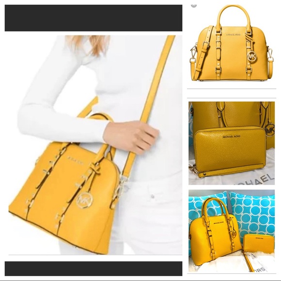 SOLD Michael Kors Sunflower Bedford Legacy Med Dome & Jet Set Sunflower Wallet - Picture 6 of 16